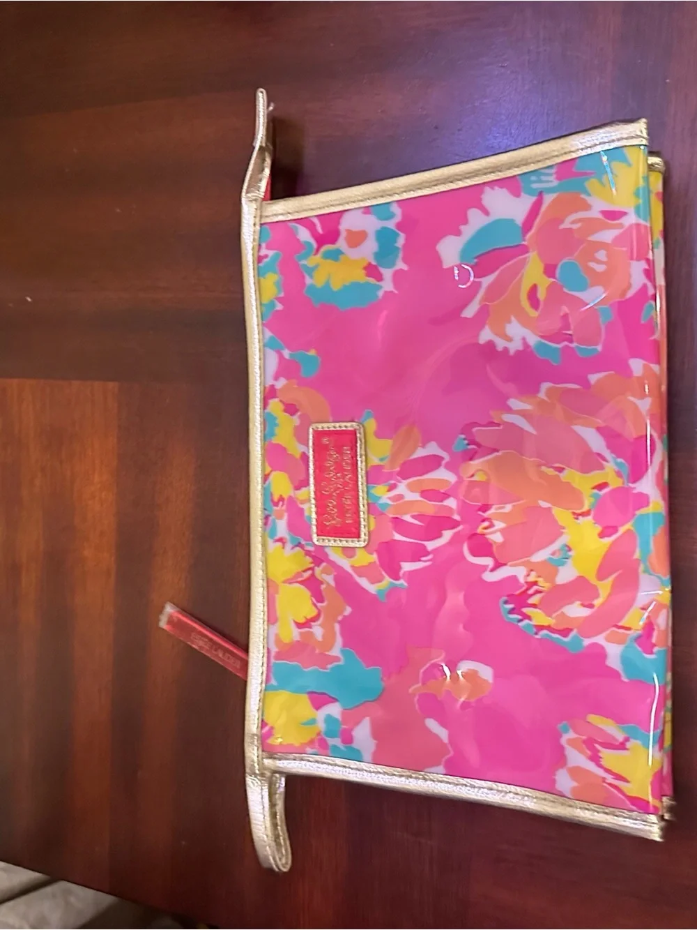 Lilly Pulitzer For Estee Lauder Floral Plastic Makeup Bag Pink Fabric Inside